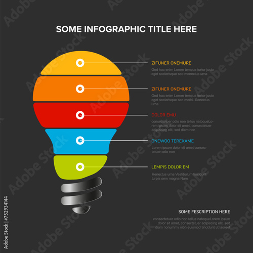 Dark bulb multipurpose infographic template made from color stripes