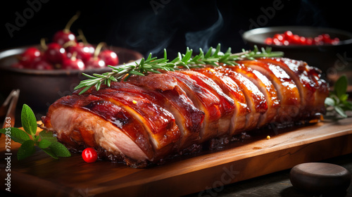 Roast pork. Crispy fatty pork skin. Traditional Filipino cuisine