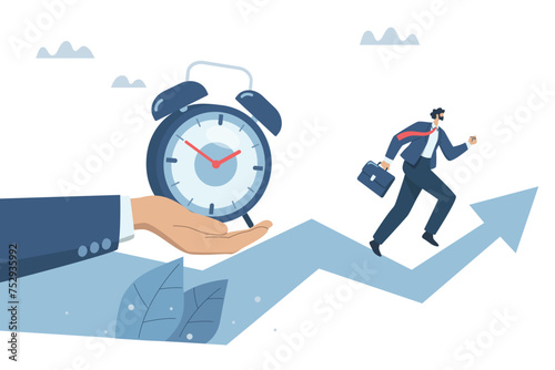 Countdown sign on big clock, Boss sets time for employees to perform tasks on time in a professional manner, Timing concept, Organize efficient business, Businessman races against time. Vector design.