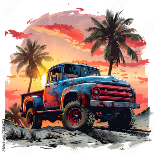 The Monster Truck with Sun Clipart