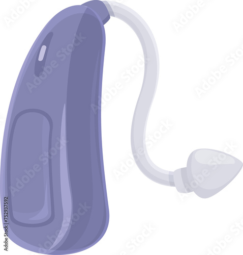 Violet analog hearing aid icon cartoon vector. Sound technology. Medical ear care