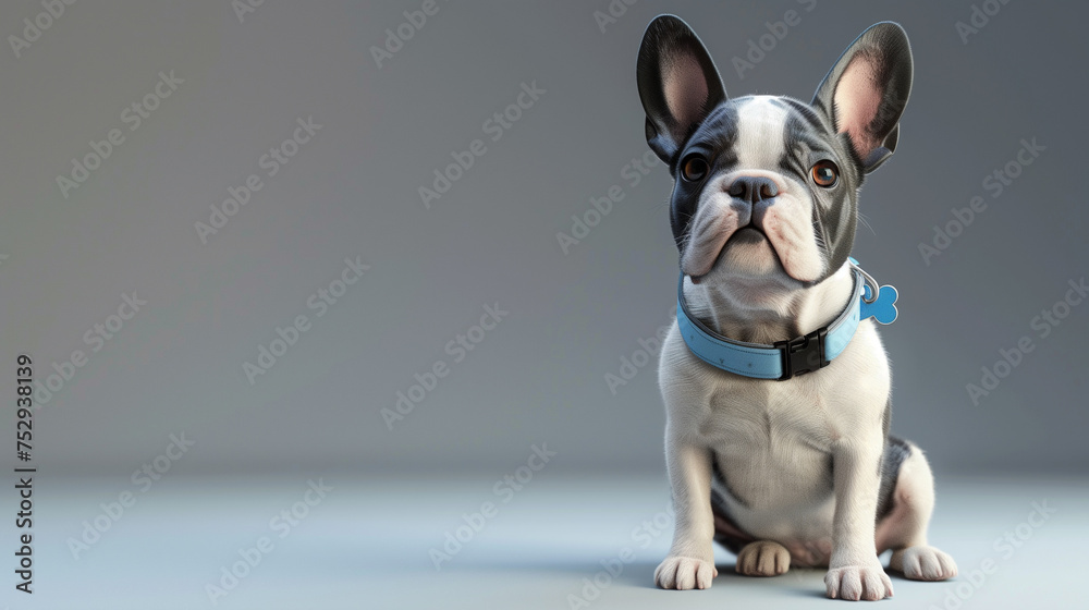 French bulldog puppy sitting on gray background