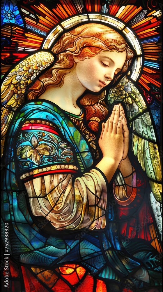 Obraz premium Angel stained glass background