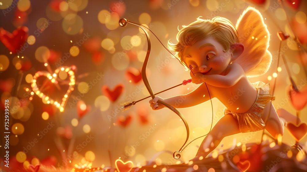 Adorable little cupid shooting arrow on Valentine's day,