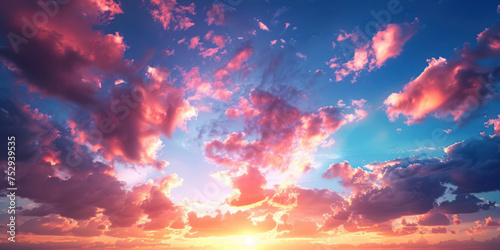 Sunset sky and clouds, in the style of UHD image, serene atmospheres, joyful celebration of nature photo