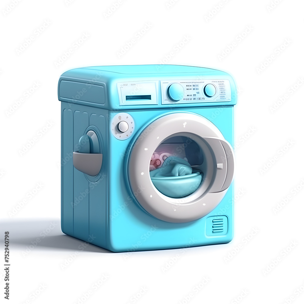 light blue washing machine, 3d graphic clay icon.