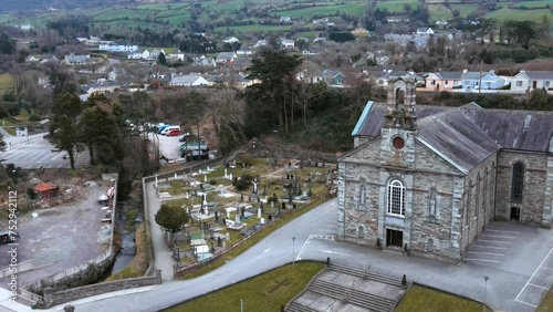 aerial view of Bantry town, church and cemetery, Ireland photo