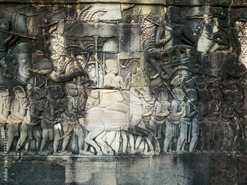 Bas relief sculpture on Bayon temple in Angkor, Cambodia © Elenarts