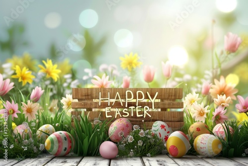 Colorful Easter Egg Basket emblematic. Happy easter Pastel peach bunny. 3d springtime decor hare rabbit illustration. Cute easter decorations festive card plush merchandise copy space wallpaper