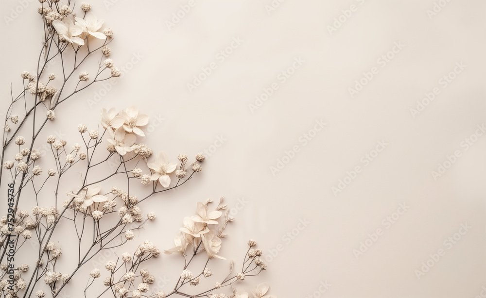 Naklejka premium Boho Chic Serenity: Minimalist Pastel and Floral Aesthetic