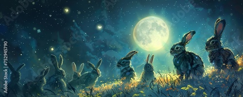 Moonlight Magic: A Child's Dream Filled with Playful Bunnies Hopping in the Spring Night
