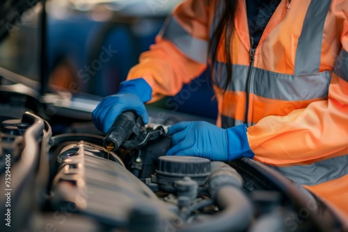 Mechanic Woman Checking Oil