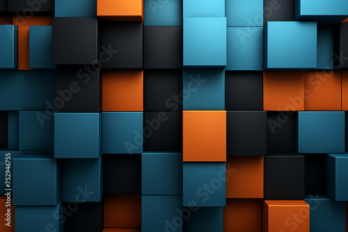 3D rendering of blue, black and orange rectangular background pattern
