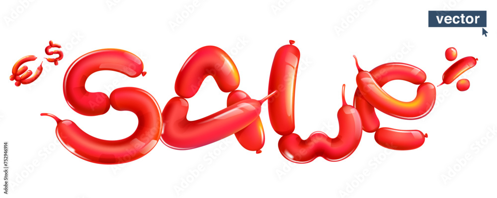 Sale lettering banner made of twisting balloons. Realistic 3D render signs. Vector emblem. Perfect for gift branding, cartoon style poster, Black Friday, Christmas and New Year's Sale. Sale lettering banner made of twisting balloons. Realistic 3D render signs. Vector emblem. Perfect for gift branding, cartoon style poster, Black Friday, Christmas and New Year's Sale.