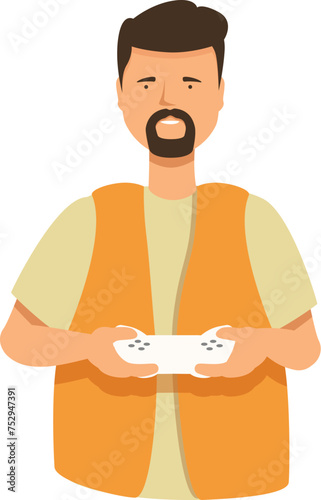 Gamer online controller icon cartoon vector. Play video game. Sit holding gamepad