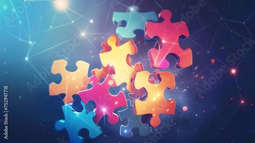 Abstract team building and collaboration background with interconnected puzzle pieces
