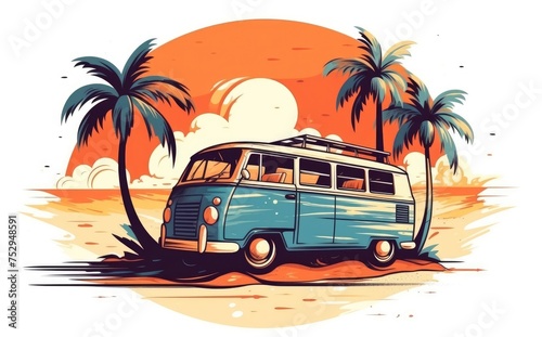 Vintage Voyage: Classic Car Amidst Tropical Paradise - Generative AI