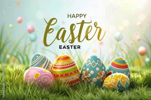 Colorful Easter Egg Basket Easter hymns. Happy easter Springtime elation bunny. 3d Easter egg craft kits hare rabbit illustration. Cute Decorate festive card color scheme copy space wallpaper backdrop