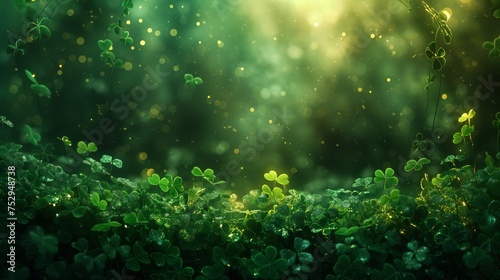 Mesmerizing background of a lush clover field under a starlit sky, evoking magic and wonder
