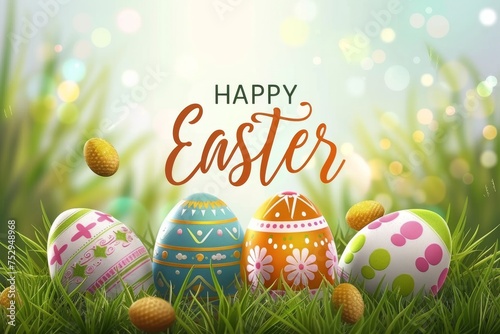Colorful Easter Egg Basket Paschal candle. Happy easter invitation card bunny. 3d Easter greetings hare rabbit illustration. Cute easter geranium festive card Denim blue copy space wallpaper backdrop
