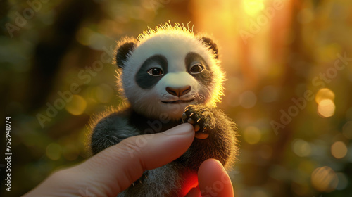 Young person holds small stuffed panda bear. Perfect for childrens book illustrations, greeting cards, or animalrelated designs. Cute and charming.