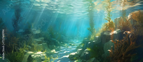 Aquatic Ballet: Sunlit Dance of Fish Amongst Ocean's Verdant Kelp - Generative AI