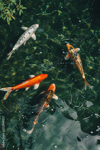 Koi fishes swimming in a pond © grey