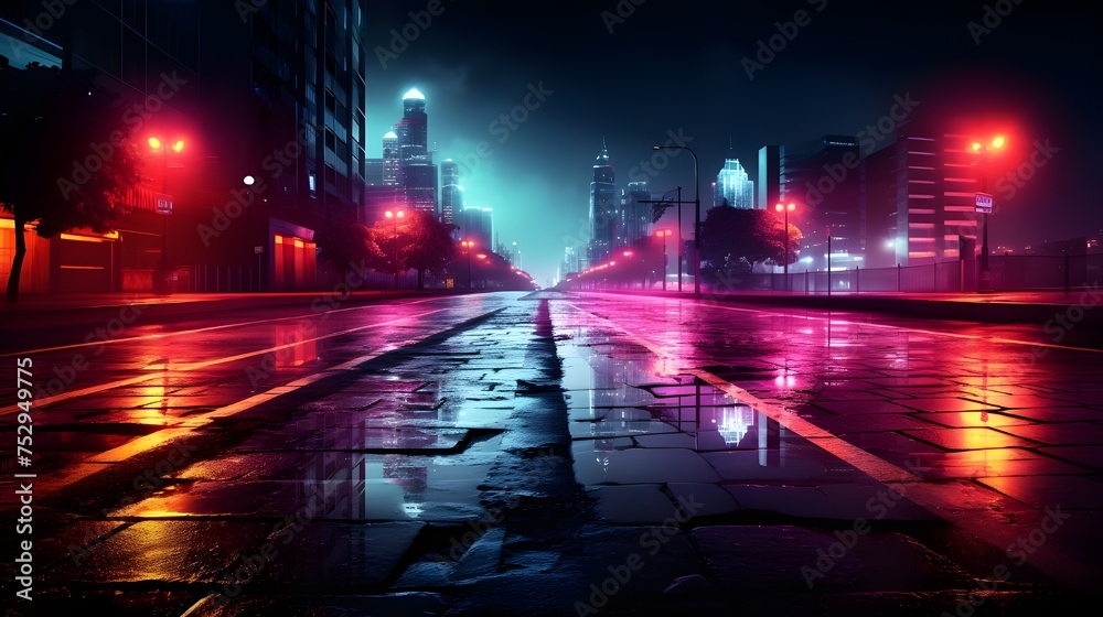 Neonlit urban street scene background Generative AI
