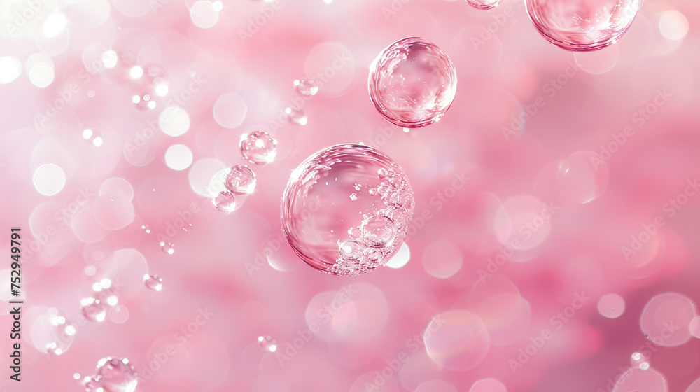 Floating bubbles on pink bokeh background Floating bubbles on pink bokeh background
