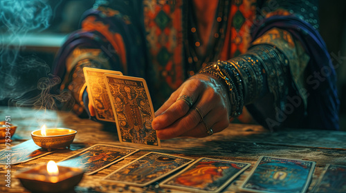 Obraz na płótnie Foretelling the future through tarot cards, practiced by an experienced elder