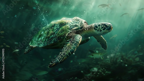 Majestic Turtle Gliding Through the Ocean Depths Generative AI pro image