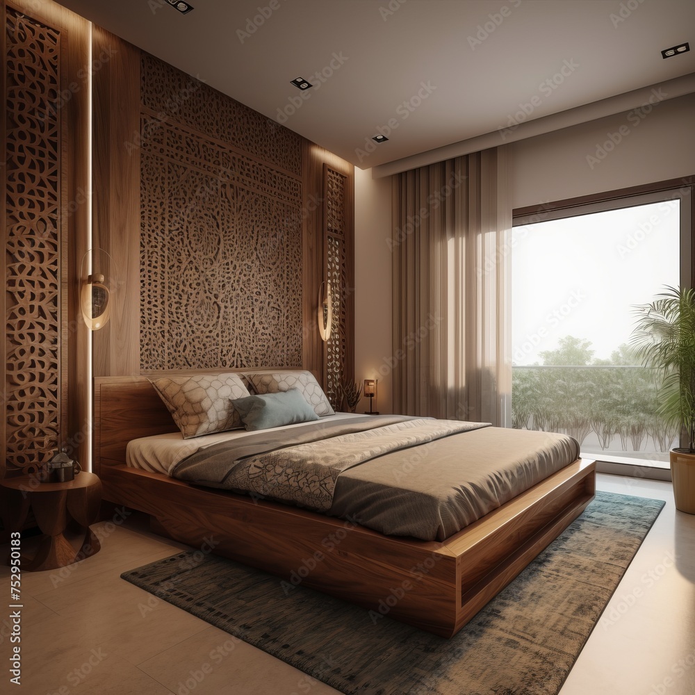 Fototapeta premium Ethnic style bedroom interior in modern house.