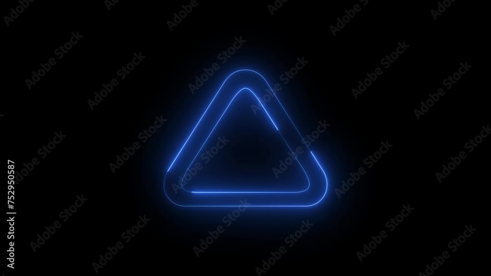 Neon glowing blue warning sign icon animation in black background Neon glowing blue warning sign icon animation in black background