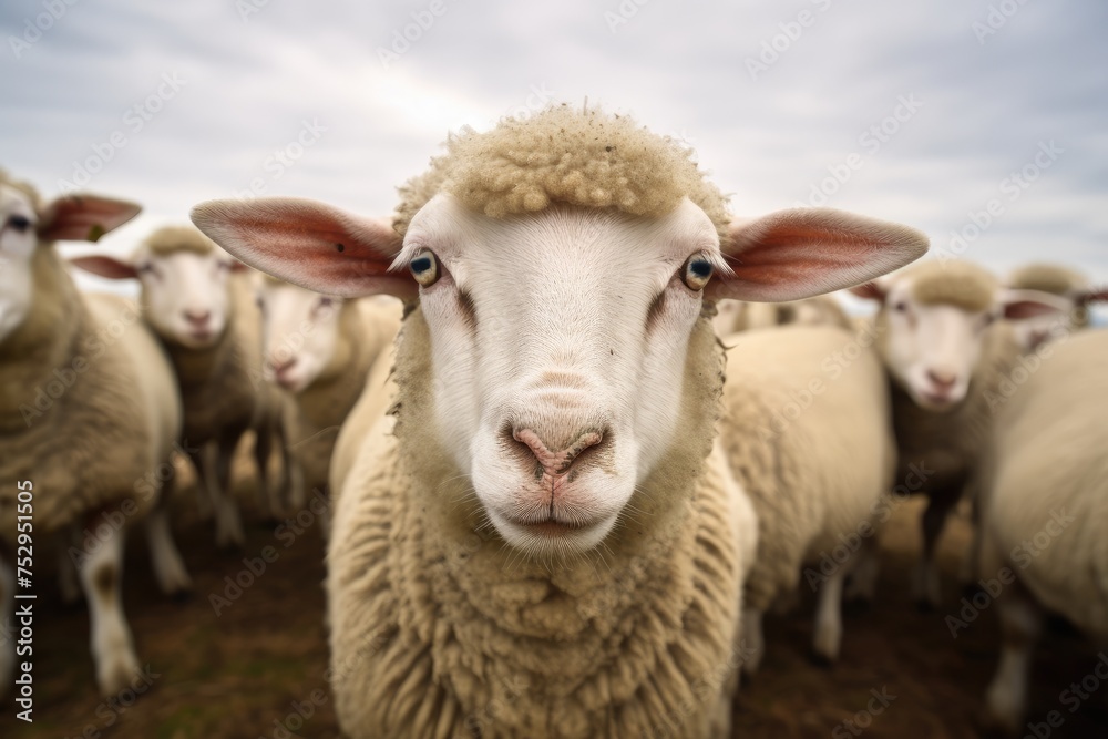 Curious Sheep Gazing Forward - A Moment Captured in the Heart of the Farm Generative AI Curious Sheep Gazing Forward - A Moment Captured in the Heart of the Farm Generative AI