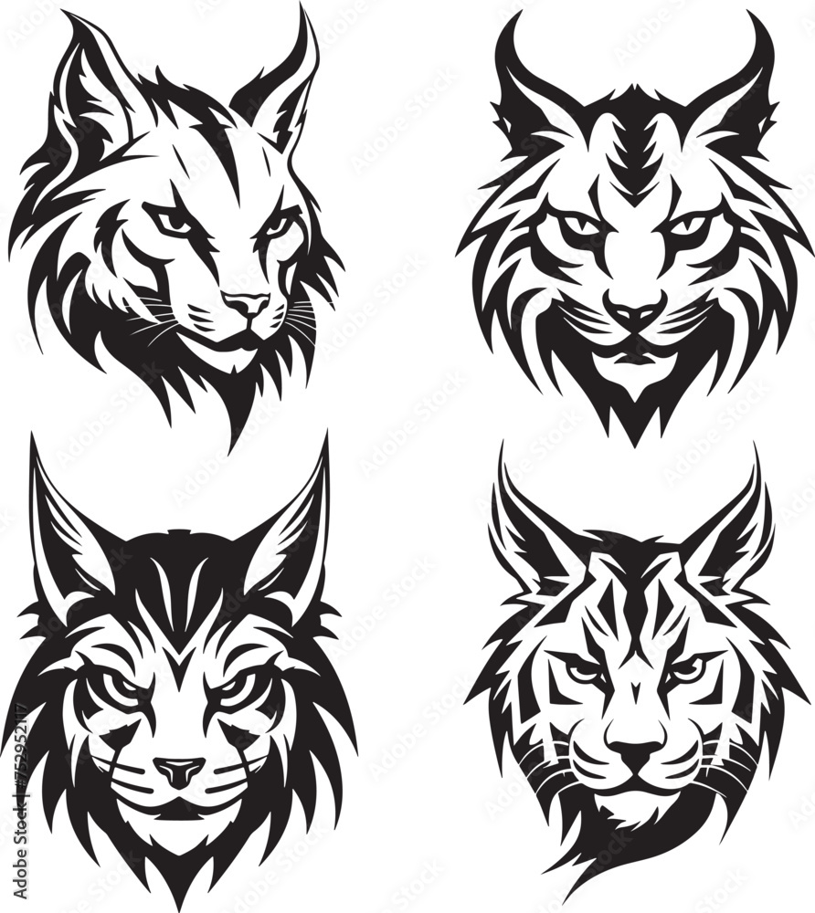Group of lynx or bobcat head on white background. Wild Animals. Easy editable layered vector illustration. Generative AI.