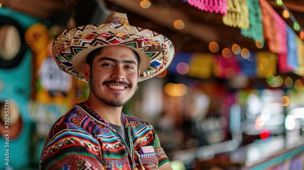 Fototapeta premium portrait of a young mexican young man celebrating cinco de mayo