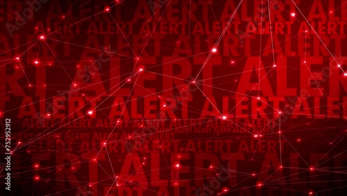 Alarm red text alert and connected lines for high priority announcement in modern and vital style