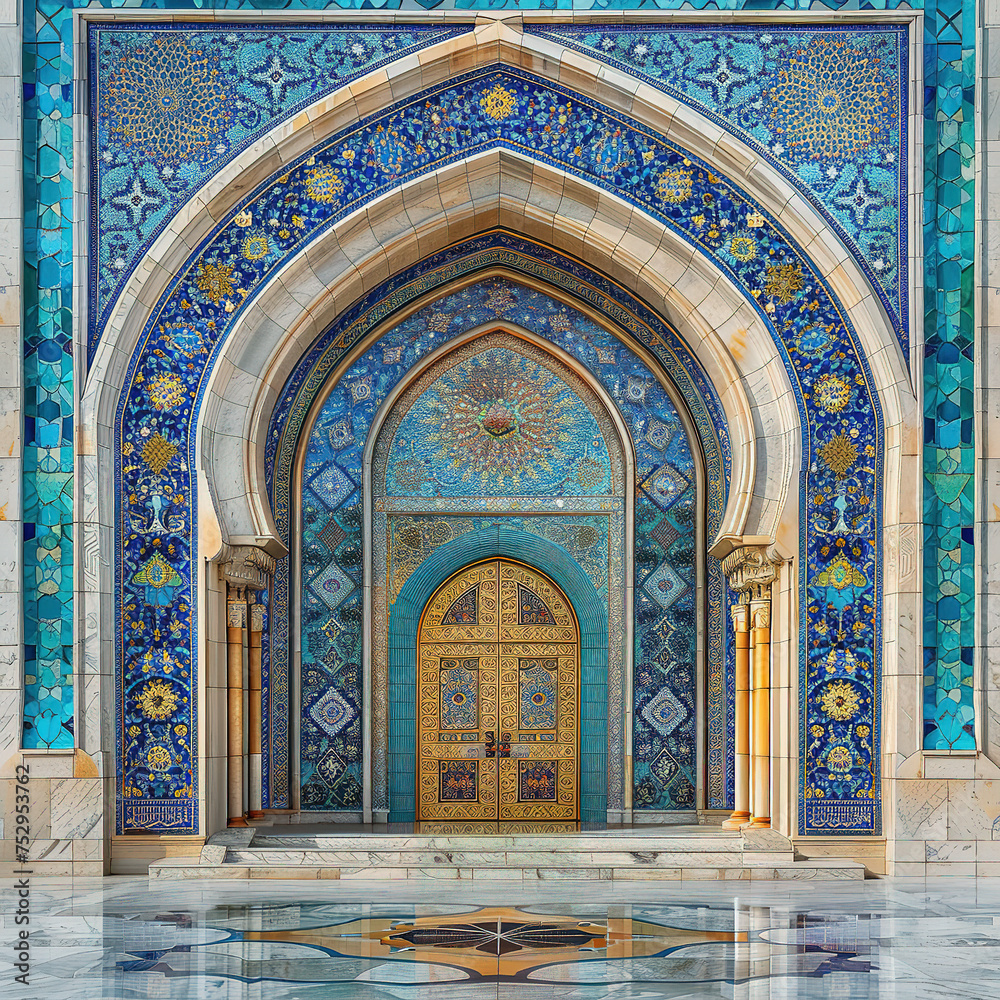 Luxury Islamic interior wall Background. Wall With Islamic Pillar Decoration