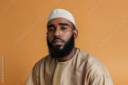 portrait of an islamic man on beige background