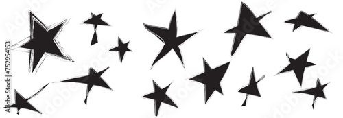 Grunge charcoal scrawl hand drawn stars  rough doodle shapes. Freehand crayon pencil starry elements. scribble icon for poster  collage  banner. Vector file illustration