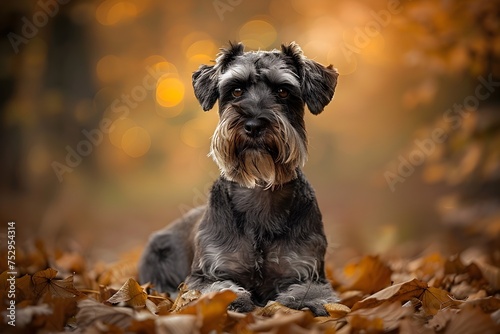 Schnauzer in Autumn Leaves Portrait © vanilnilnilla