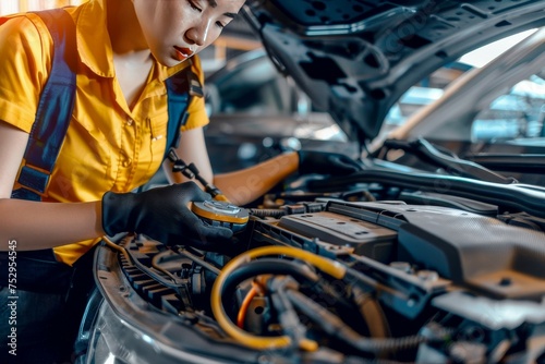 Mechanic Woman Troubleshooting Car Engine © Filippo Carlot