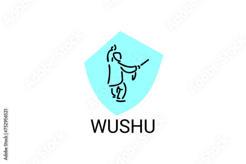 wushu sport vector line icon. sportman, fighting stance. sport pictogram illustration.