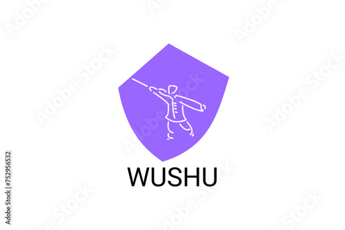 wushu sport vector line icon. sportman, fighting stance. sport pictogram illustration.
