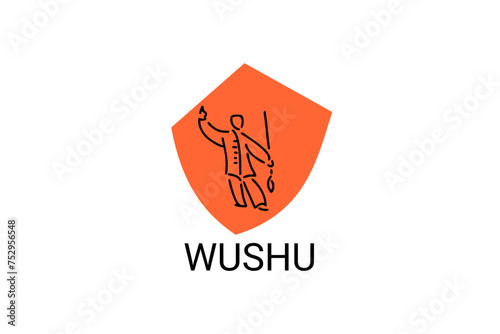 wushu sport vector line icon. sportman, fighting stance. sport pictogram illustration.