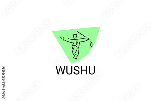 wushu sport vector line icon. sportman, fighting stance. sport pictogram illustration.