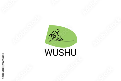wushu sport vector line icon. sportman, fighting stance. sport pictogram illustration.