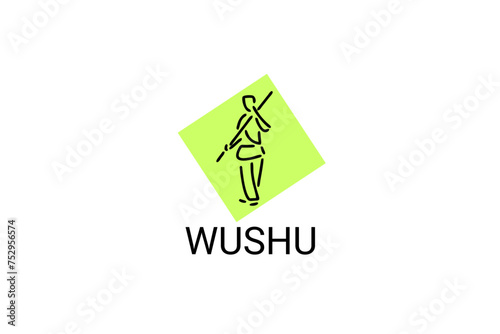 wushu sport vector line icon. sportman, fighting stance. sport pictogram illustration.