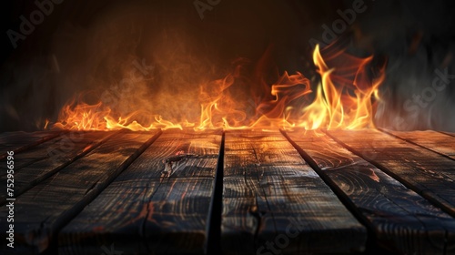 Wooden Table with Flame Effect