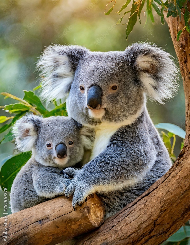 Naklejka premium Friendly koala mom and her adorable baby